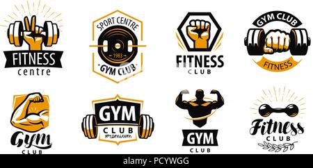 Gym, Fitness logo ou label. Sport, concept de culturisme. Vector illustration Illustration de Vecteur