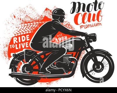 Motor Club, bannière ou de l'affiche. Monte un motard moto rétro. Vector illustration Illustration de Vecteur