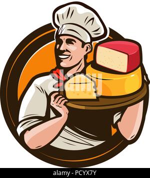 Chef holding un plateau de fromage. La nourriture, manger concept. Vector illustration Illustration de Vecteur