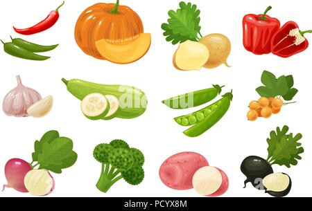 Les légumes, ensemble d'icônes colorées. Ferme, l'alimentation, de l'agriculture concept. Vector illustration Illustration de Vecteur