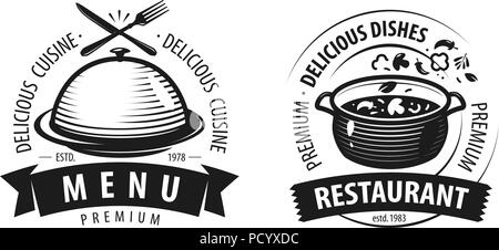 Restaurant logo ou l'étiquette. Emblèmes pour menu design. Vector illustration Illustration de Vecteur