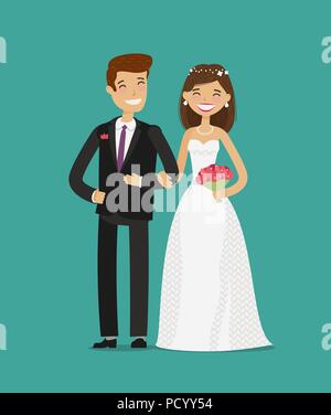 Heureux nouveaux mariés ou mariés. Cartoon vector illustration mariage Illustration de Vecteur