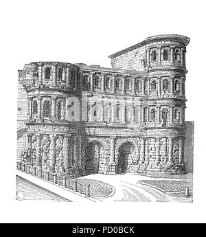 Porta Nigra, magnifique 2ème siècle porte de la ville romaine de Trèves en Allemagne, gravure d'époque Banque D'Images