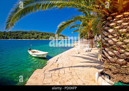 Plage en pierre turquoise idyllique à Cavtat, Mer Adriatique Dalmatie, région de la Croatie Banque D'Images