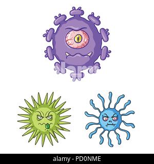 Types de microbes funny cartoon icônes de collection set pour la conception. Les microbes pathogènes de symbole vecteur illustration de stock. Illustration de Vecteur