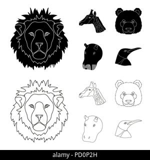 Panda, girafes, hippopotames, Penguin, animaux réalistes de collecte ensemble des icônes dans le style contour noir,symbole vecteur illustration de stock . Illustration de Vecteur