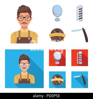 Coiffure masculine, signe, miroir et autres équipements pour un salon de coiffure.Coiffure collection set icônes de style cartoon,télévision stock symbol vector illustr Illustration de Vecteur