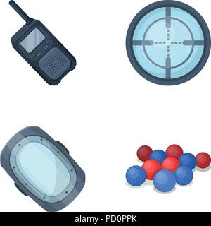 Avec des boules de peinture et d'autres équipements. Paintball seule icône de style cartoon vector illustration stock symbol . Illustration de Vecteur