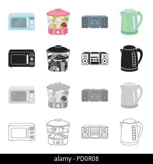 Types d'appareils domestiques caricature contour noir monochrome set icônes de collection pour l'équipement de cuisine design.symbole vecteur illustration de stock. Illustration de Vecteur