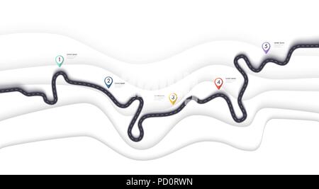 Carte routière des infographies modèle. Route sinueuse timeline illustration. Travel et voyage à vélo creative banner. Vector EPS 10 Illustration de Vecteur