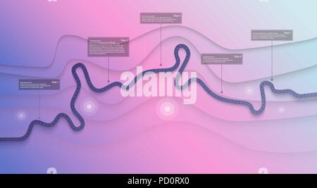 Carte routière des infographies modèle. Route sinueuse timeline illustration. Travel et voyage à vélo creative banner. Vector EPS 10 Illustration de Vecteur