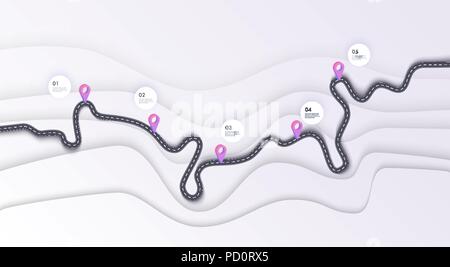 Carte routière des infographies modèle. Route sinueuse timeline illustration. Travel et voyage à vélo creative banner. Vector EPS 10 Illustration de Vecteur