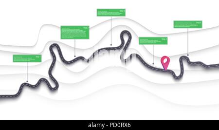 Carte routière des infographies modèle. Route sinueuse timeline illustration. Travel et voyage à vélo creative banner. Vector EPS 10 Illustration de Vecteur