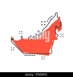 Vector cartoon Emirats Arabes Unis d'une icône dans le style comique. Emirats Arabes Unis connexion devenir illustration pictogramme. La cartographie du site business effet splash Illustration de Vecteur