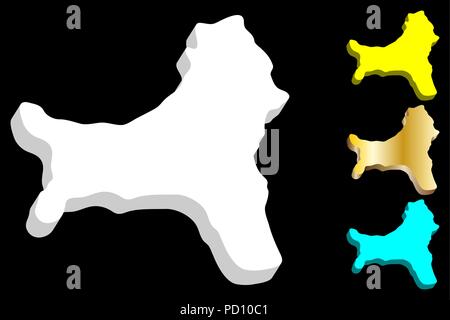 3D de la carte de l'Île Christmas (territoire de l'île Christmas, territoire extérieur australien) - blanc, jaune, bleu et or - vector illustration Illustration de Vecteur