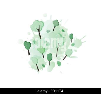 La composition des arbres à l'aquarelle splash. Télévision arbres verts et des feuilles avec des décorations design. Pour les éléments, la bannière, la carte réseau de médias sociaux. Vector Illustration de Vecteur