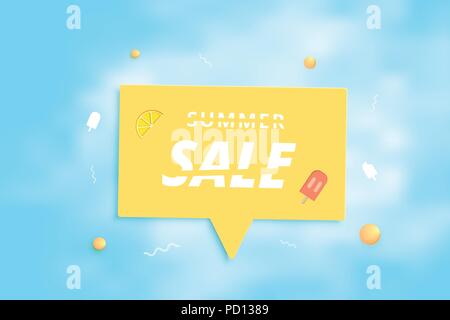 Vente carte d'été avec bulle. Modèle pour ad avec décoration lumineuse. Vector illustration. Illustration de Vecteur