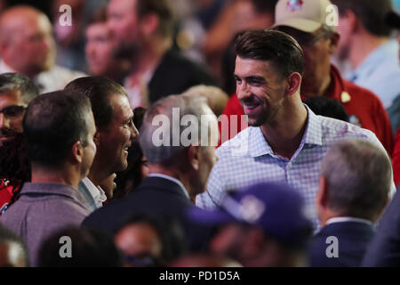 Canton, OH, USA. 4 Août, 2018. Michael Phelps à la 2018 Pro Football Hall of Fame Intronisation à Canton, Ohio, le 4 août 2018. Credit : Mpi34/media/Alamy Punch Live News Banque D'Images