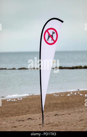 Un chien pas de signe sur une plage de Colwyn Bay dans le Nord du Pays de Galles Banque D'Images