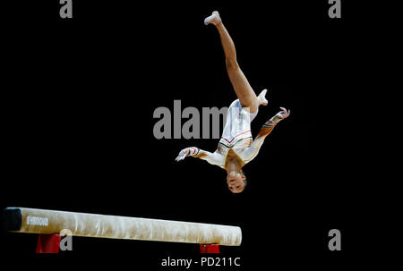 Nina de la Belgique au cours de l'Derwael women's final du faisceau pendant quatre jours des Championnats d'Europe 2018 à la SSE Hydro, Glasgow. ASSOCIATION DE PRESSE Photo. Photo date : dimanche 5 août 2018. Voir l'activité de l'histoire du sport. Crédit photo doit se lire : John Walton/PA Wire. RESTRICTIONS : usage éditorial uniquement, pas d'utilisation commerciale sans autorisation préalable Banque D'Images