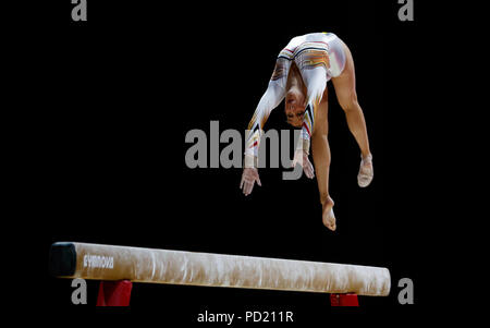 Nina Derwael en Belgique lors de la finale du faisceau féminin au quatrième jour des Championnats d'Europe 2018 au SSE Hydro, Glasgow.APPUYEZ SUR ASSOCIATION photo.Date de la photo: Dimanche 5 août 2018.Voir PA Story sport européen.Le crédit photo devrait se lire comme suit : John Walton/PA Wire.RESTRICTIONS : utilisation éditoriale uniquement, aucune utilisation commerciale sans autorisation préalable Banque D'Images