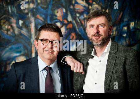Ivo De Meersman, directeur général de la Belgique à des paiements et cartes KBC Bank & Verzekering avec Joeri Lieten, PDG de Payconiq Belgique (Bruxelles, 20/02/2017) Banque D'Images