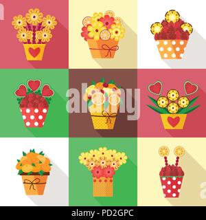 Un assortiment de fruits et de baies colorées disposées en un bouquet décoratif. Différents pots avec des fruits en fleurs comme les fleurs sculptées. Fraises fraîches, pi Illustration de Vecteur