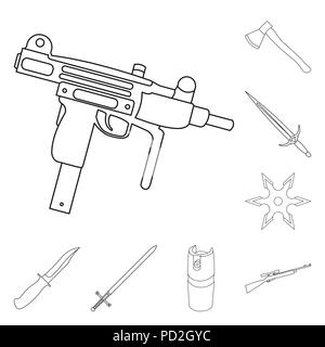 Types d'armes contours icônes de collection set pour la conception d'armes à feu et armes blanches.symbole vecteur illustration de stock. Illustration de Vecteur