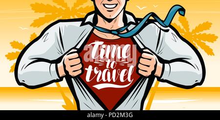 Le temps du voyage, la bannière. Vacances, Voyage concept. Vector illustration dans le style pop art bande dessinée Illustration de Vecteur