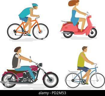 Transport, voyage, driving icon set. Les gens rides par transports, concept. Cartoon vector illustration Illustration de Vecteur