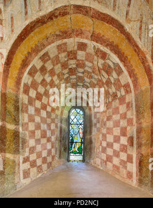 St George and Dragon Vitrail St Marys église normande, Kempley, Newent, Gloucestershire Banque D'Images