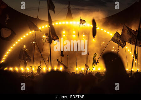 Le Danemark, Roskilde - Juillet 7, 2018. Une vue imprenable sur le concert la foule en face de l'une des nombreuses étapes pendant le festival de musique danois Roskilde Festival 2018. (Photo crédit : Gonzales Photo - Peter Troest). Banque D'Images