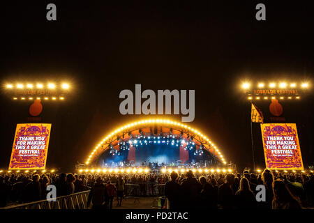 Le Danemark, Roskilde - Juillet 8, 2018. Une vue imprenable sur le concert la foule en face de l'une des nombreuses étapes pendant le festival de musique danois Roskilde Festival 2018. (Photo crédit : Gonzales Photo - Peter Troest). Banque D'Images