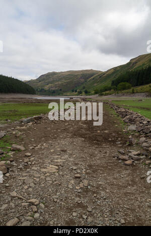 Au niveau de l'eau faible Haweswater révèle le reste de vert Mardale Banque D'Images