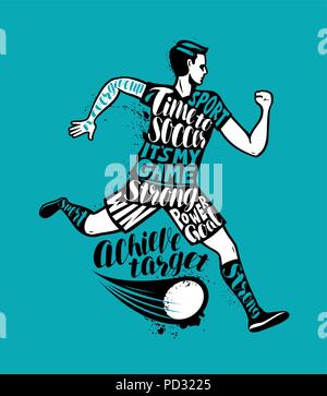 Joueur de football s'exécute avec la balle. Sport concept. La conception typographique, vector illustration Illustration de Vecteur