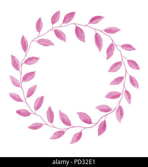 Aquarelle numérique illustration d'une modeste couronne minimaliste, formés de feuilles en rose sur le fond blanc avec place pour le texte à l'intérieur. Un ele Banque D'Images