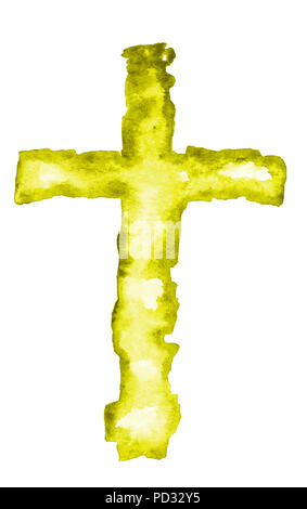 Illustration à l'aquarelle de croix dans une couleur jaune, isolé sur un fond blanc. Holy Rood. Banque D'Images