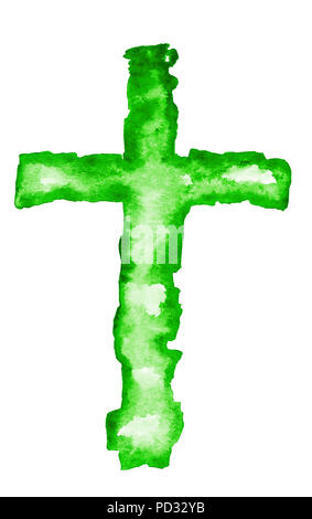 Illustration à l'aquarelle de cross en vert, isolé sur un fond blanc. Holy Rood. Banque D'Images