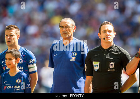 Maurizio Sarri manager de Chelsea au cours de la FA 2018 Bouclier communautaire match entre Chelsea et Manchester City au stade de Wembley, Londres, Angleterre le 5 août 2018. 5 Août, 2018. Credit : AFP7/ZUMA/Alamy Fil Live News Banque D'Images