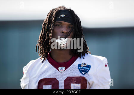 Le 06 août 2018 : Redskins de Washington le receveur Cam Sims (89) chefs de la pratique champs durant 2018 camp d'entraînement à Bon Secours Redskins de Washington Training Center à Richmond, en Virginie. Taetsch Scott/CSM Banque D'Images