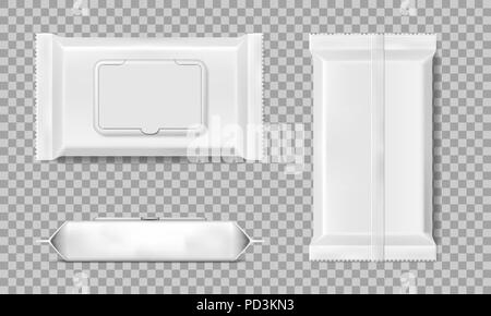 Ensemble de serviettes lingettes humides isolées modèle. Lingettes humides blanc paquet vide. Vector illustration Illustration de Vecteur