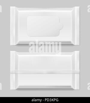 Lingettes et serviettes avant modèle vack voir isolés. Lingettes humides blanc paquet vide. Vector illustration Illustration de Vecteur