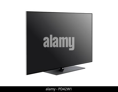 Télévision TV LED noir ecran blanc sur fond de mur blanc Illustration de Vecteur