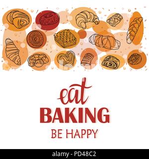 Décor pour un magasin ou un café avec des pâtisseries, pain, pâtisserie. Boulangerie, pain maison, illustration manuscrite avec lettrage. Pancarte, vector Illustration de Vecteur