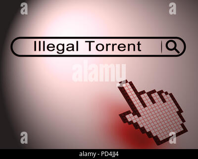 Torrent illégale des données illégales de téléchargement 2d illustration montre les flux de données du serveur P2p interdits en ligne Sites Banque D'Images
