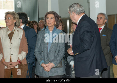 Reine émérite de l'Espagne Doña Sofia de Grèce et de Danemark visite la banque alimentaire de Cáceres, Extremadura, Espagne. Banque D'Images