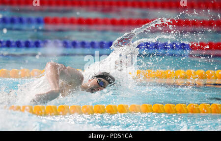 Great Britain's Max Litchfield dans l'épreuve du 200 m quatre nages lors de finale de la journée cinq championnats européens 2018 au Centre International de Natation Tollcross, Glasgow. Banque D'Images