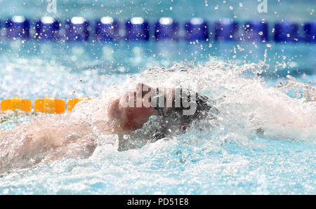 Great Britain's Max Litchfield dans l'épreuve du 200 m quatre nages lors de finale de la journée cinq championnats européens 2018 au Centre International de Natation Tollcross, Glasgow. Banque D'Images