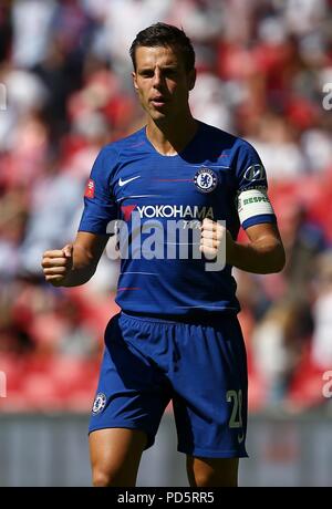 Cesar Azpilicueta de Chelsea au cours de la FA Community Shield entre Chelsea et Manchester City au stade de Wembley à Londres. 05 août 2018 Banque D'Images