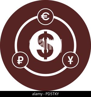 Symboles de devises baguées en les contours de cercles blancs, image vectorielle Illustration de Vecteur